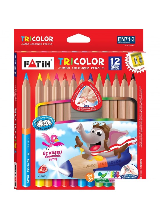 Fatih Kuru Boya Jumbo Üçgen Triangular Tam Boy 12 Renk 33490