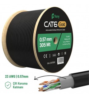 Feny FN-CAT690 305Mt 23AWG 0,57MM Çift Ceket Gold Dış Mekan Cat6 UTP Kablo