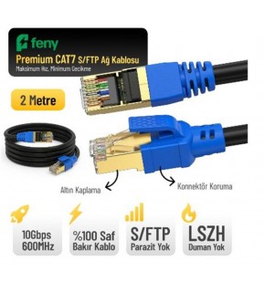 Feny FN-CAT7LS02 10GBPS İnternet 60MHZ 2 Metre CAT7 Gold Patch Kablo (Yanmaz- yüzde 100 Saf Bakır)