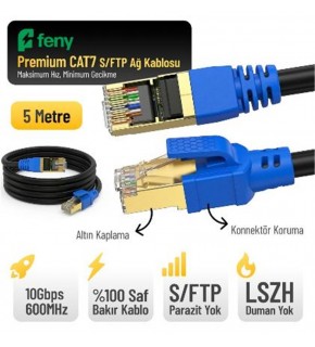Feny FN-CAT7LS05 10GBPS İnternet 60MHZ 5 Metre CAT7 Gold Patch Kablo (Yanmaz- yüzde 100 Saf Bakır)