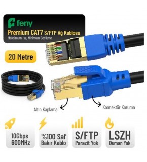 Feny FN-CAT7LS20 10GBPS İnternet 60MHZ 20 Metre CAT7 Gold Patch Kablo (Yanmaz- yüzde 100 Saf Bakır)