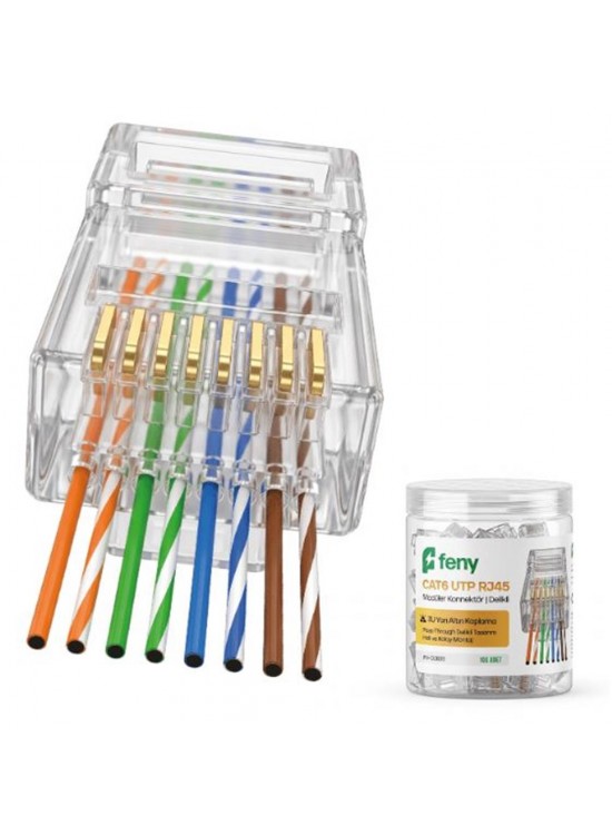 FENY FN-COB35 CAT6 UTP Yeni Nesil Delikli 3U Gold Jack 100’lü Kutulu