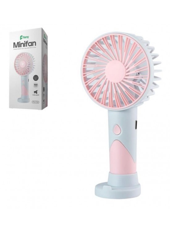 Feny FN-F20 Pembe-Açık Mavi Kademeli Ultra Sessiz Şarjlı Taşınabilir 500Mah Mini El Fanı