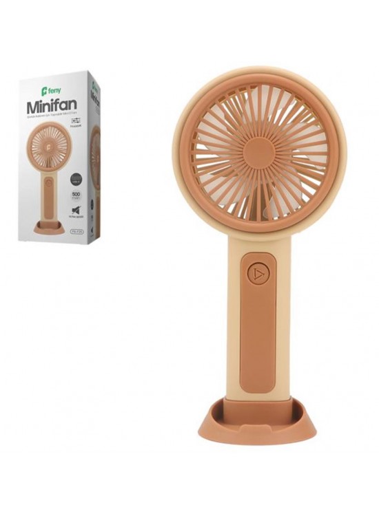 Feny FN-F25 Krem- Kahverengi Kademeli Ultra Sessiz Şarjlı Taşınabilir,Standlı 500Mah Mini El Fanı