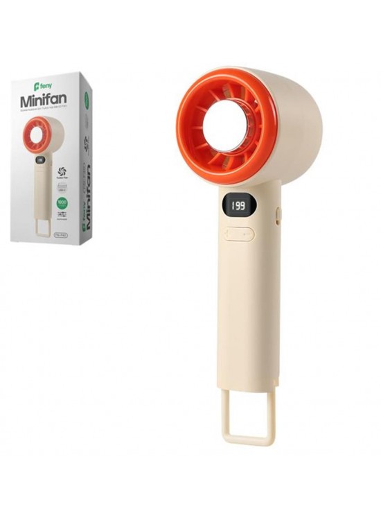 Feny FN-F40 Krem-Turuncu Kademeli Ultra Sessiz Led Göstergeli Şarjlı 1800Mah Turbo Mini El Fanı