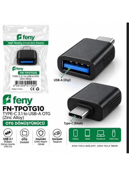 Feny FN-TPOTG10 Type-c 3.1 To Usb-A Çinko Alışımlı Çevirici Feny FN-TPOTG10 Type-c 3.1 To Usb-A Çinko Alışımlı Çevirici