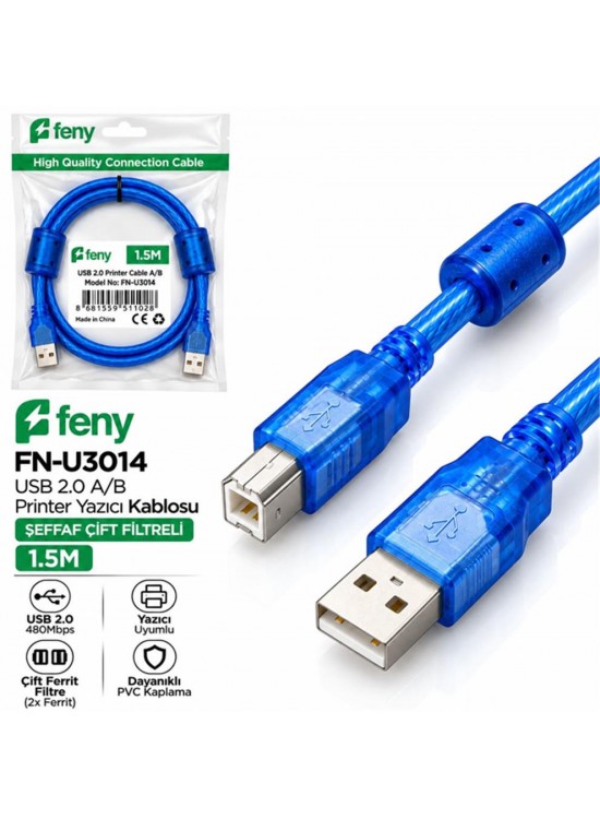 Feny FN-u3014 1.5mt Usb 2.0 Yazıcı Kablosu Çift Filtreli Feny FN-u3014 1.5mt Usb 2.0 Yazıcı Kablosu Çift Filtreli