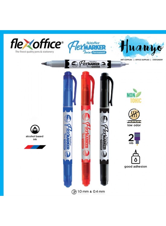 Flexoffice Permanent Marker Çift Taraflı Kırmızı Mürekkep 12 Lİ FO-PM07