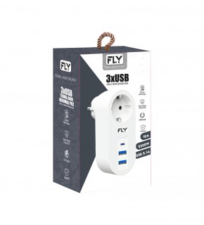 FLY-3400-01 Akım Korumalı.1 li Priz 2-Usba 1-C Soket 2.1A 10A 2500W