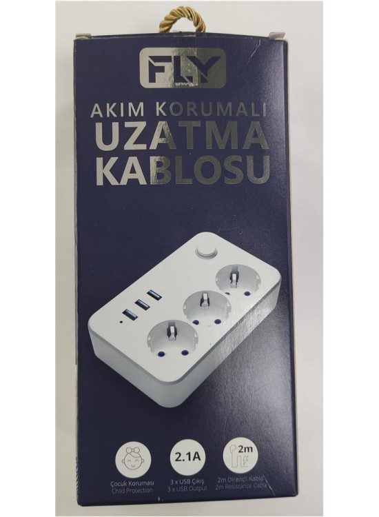 Fly 3406-01 3lü Anahtarlı 2.1A 3Usb Şarj Çıkışı 2mt Anahtarlı Akım Korumalı Priz Çocuk Koruması Fly 3406-01 3lü Anahtarlı 2.1A 3Usb Şarj Çıkışı 2mt Anahtarlı Akım Korumalı Priz Çocuk Koruması