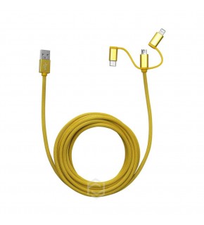 Frisby FA-7556UC Örgülü 3mt USB Data - Şarj Kablo (iOS-Android-Type-C) Sarı