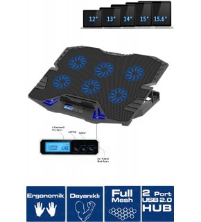 Frisby FNC-5235ST GS6 Notebook Soğutucu (6xFan) LCD Kontrol Panel Metal Izgara 5 Kademeli Yükseklik
