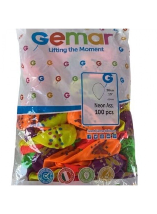Gemar Balon GDF90 26Cm 100Lü Baskılı Neon Gemar Balon GDF90 26Cm 100Lü Baskılı Neon
