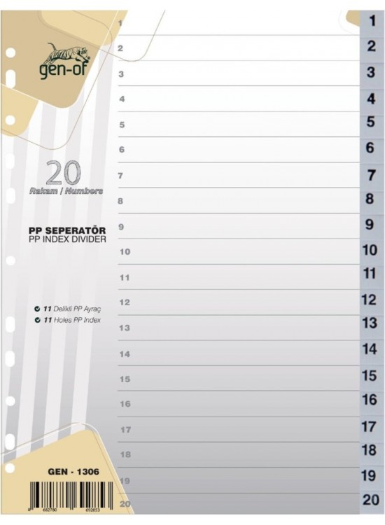 Gen-of  Seperatör 1-20 Rakamlı Plastik A4
