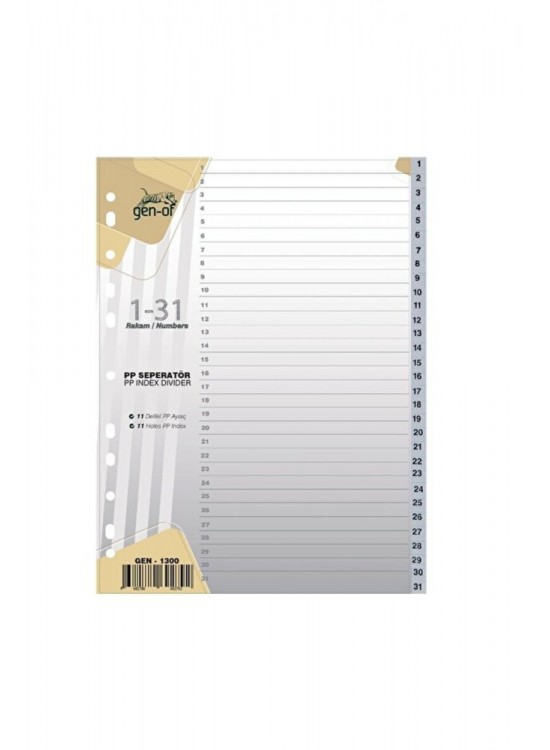 Gen-of  Seperatör 1-31 Rakamlı Plastik A4