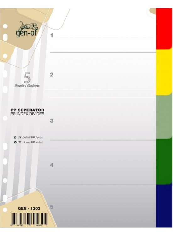 Gen-of Seperatör 1-5 Renkli Plastik A4