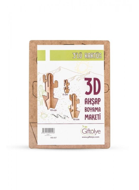 Giftölye 3D Ahşap Kaktüs Seti 3 lü HB-007