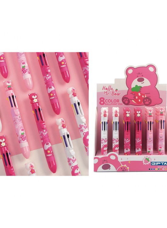 Gıpta Tükenmez Kalem-pink Bear 8 Color 24 Lü K4267