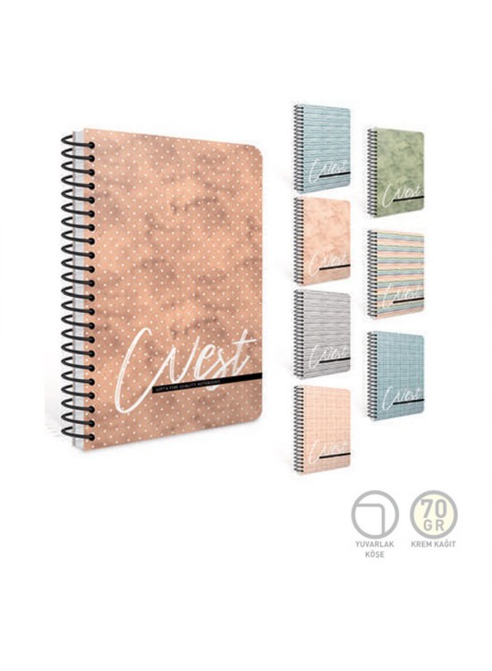 Gıpta West Defter Spralli Sert Kapak 17x24 120 Yaprak Çizgili 3-7830000-2011