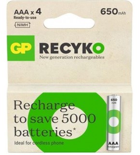 GP AAA 650 mAh Şarjlı Recharge İnce Kalem Pil 4'lü Paket GP65AAAHVC-2TLB4
