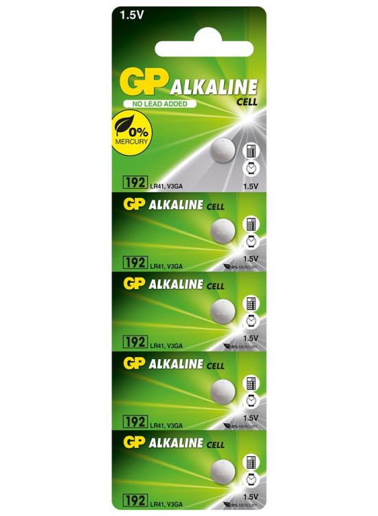 GP GP192-C5 LR41 AG3 Alkalin Düğme Pil 5'li Paket GP GP192-C5 LR41 AG3 Alkalin Düğme Pil 5'li Paket