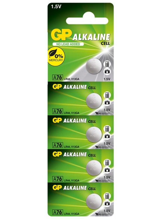 GP GPA76-C5 LR44 AG13 Alkalin Düğme Pil 5'li Paket
