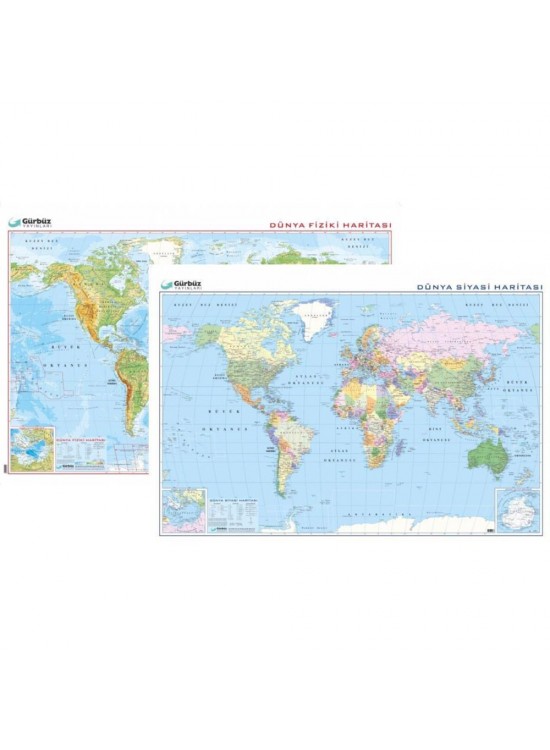 Gürbüz Harita Dünya Fiziki+Siyasi Çift Taraflı 70x100 Gürbüz Harita Dünya Fiziki+Siyasi Çift Taraflı 70x100