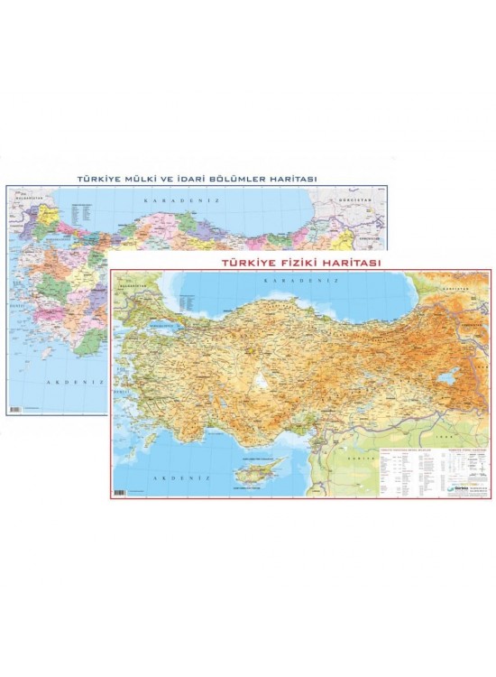 Gürbüz Türkiye Fiziki / Siyasi Çift Taraflı 50x70 CM Gürbüz Türkiye Fiziki / Siyasi Çift Taraflı 50x70 CM