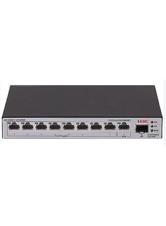 H3C S1600V2-10P-HPWR L2 9x 10-100-1000 BASE-T Ports (8x PoE+ Ports) 1x 1G SFP Port, 125W PoE+ Switch