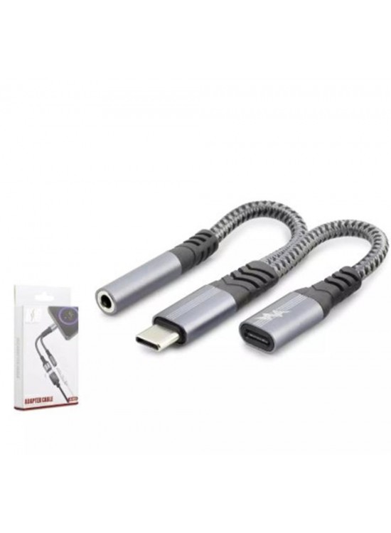 Hadron Gj-018 Type-C To 3.5Mm + Type-C F Kablo Car Şarj 100W Siyah