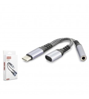 HADRON GJ014 Type-C 3.5 mm Şarj Ses Ayırıcı Kablo Siyah