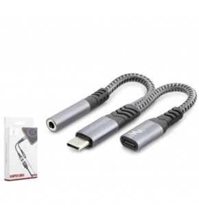 HADRON GJ018 Type-C 3.5 mm Araç Şarj Ses Ayırıcı Kablo Siyah