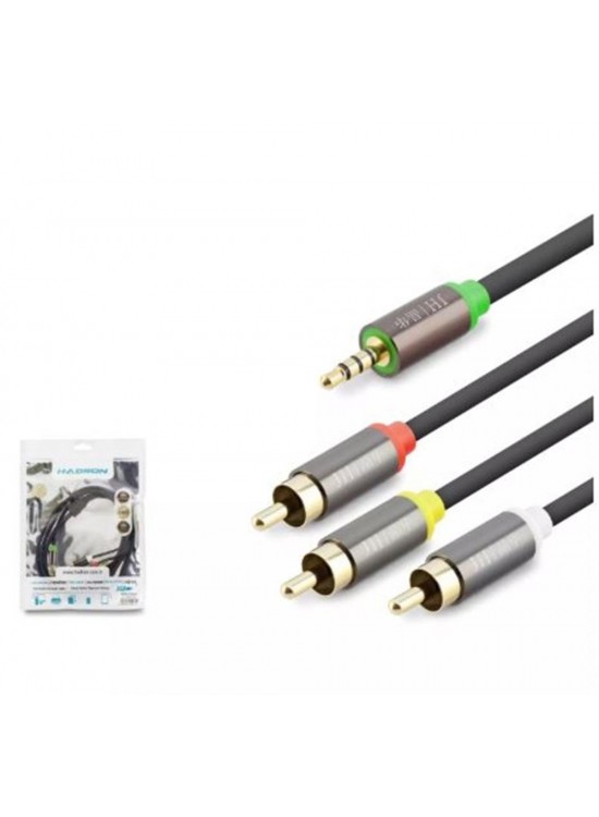 HADRON HDX1064 3.5MM TO 3RCA KABLO 2LINE GOLD 1.5M SİYAH