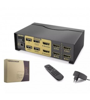 Hadron Hdx1376 2+2 Usb Port  Hdmi Kvm Switch Dual Monitör 2+2 Hdmi  Kablolu Siyah