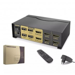 Hadron Hdx1376 2+2 Usb Port  Hdmi Kvm Switch Dual Monitör 2+2 Hdmi  Kablolu Siyah