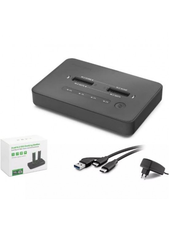 HADRON HDX1797 Dual M.2 SSD Disk Docking Station NVMe-NVMe SATA-SATA Klonlama Destekli - Siyah