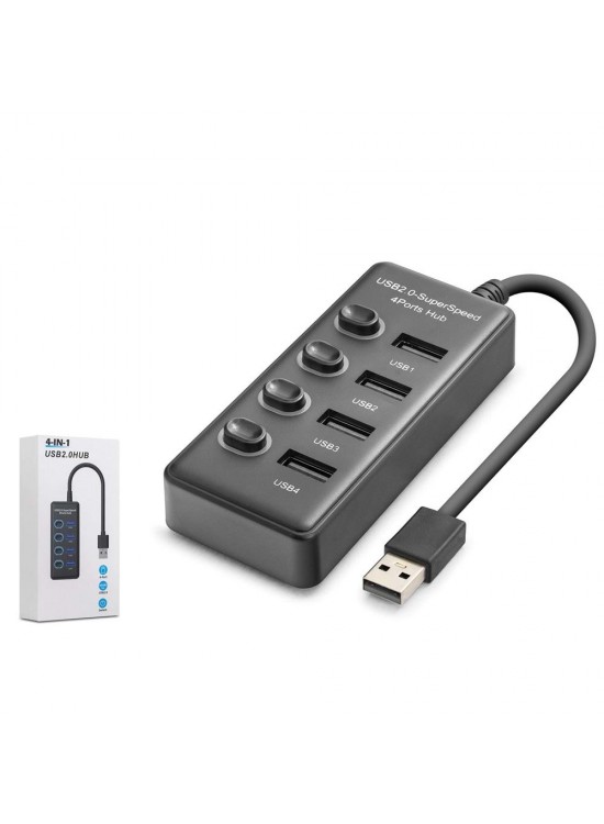 Hadron HDX7048 USB Hub 2.0 480Mbps 4x USB-A 4 Port Switch’li Çoklayıcı Siyah