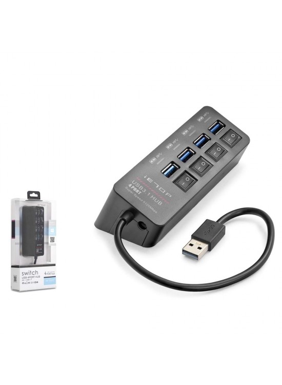 Hadron HDX7056 İetop Usb Hub 5Gbps 1x Usb 3.1 + 3x Usb 2.0 Switchli 4 Port Çoklayıcı Siyah