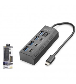 Hadron HDX7057 İetop Type-C Hub 5Gbps 3x Type-C 3.2 + 4x Usb-A 3.2 7 Port Anahtarlı Çoklayıcı Siyah