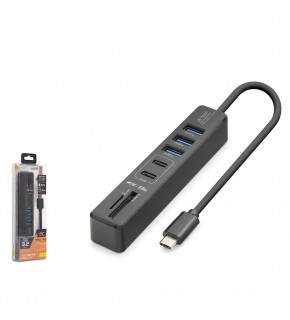 Hadron HDX7061 İetop Type-C Hub 5Gbps 2x Usb-C 3.2+3x Usb-A 3.2+SD+microSD 7 Port Kart Okuyucu Siyah