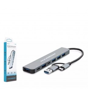 Hadron Hdx7827 Type-C Hub 2-Type-C + 4-Usb3.0 + 7In1 Gri