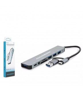 Hadron Hdx7828 Type-C Hub Combo 3-Usb3.0 + Usb + Type-C + Audio + Sd + Tf 8In1 Gri