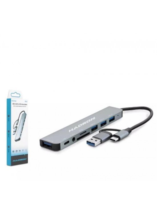 Hadron Hdx7828 Type-C Hub Combo 3-Usb3.0 + Usb + Type-C + Audio + Sd + Tf 8In1 Gri