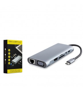 HADRON HDX7830 Type-C 3.0 PD 100W HDMI 4K VGA Gigabit LAN AUX Kart Okuyucu 11 Port 5 Gbps Gri