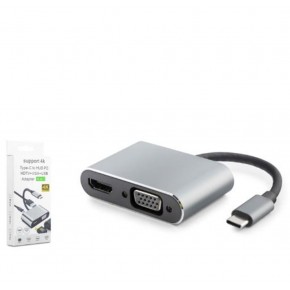HADRON HDX7839 TYPE-C TO HUB HDTV 4K 30HZ + TYPE-C + USB + VGA 4IN1 GRİ