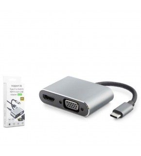 HADRON HDX7839 TYPE-C TO HUB HDTV 4K 30HZ + TYPE-C + USB + VGA 4IN1 GRİ
