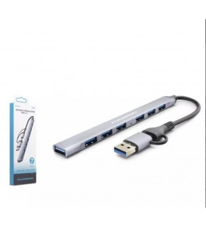 Hadron Hdx7857 Usb + Type-C Hub 7In1 1-Usb3.0 6-Usb2.0 Gri