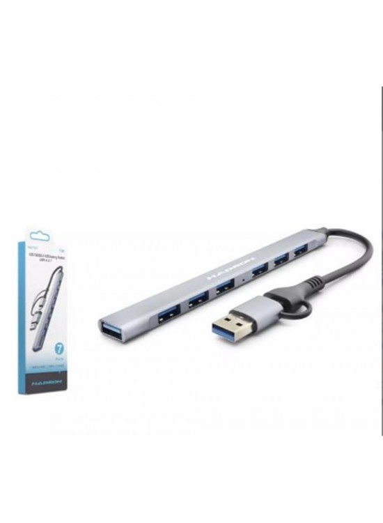 Hadron Hdx7857 Usb + Type-C Hub 7In1 1-Usb3.0 6-Usb2.0 Gri Hadron Hdx7857 Usb + Type-C Hub 7In1 1-Usb3.0 6-Usb2.0 Gri