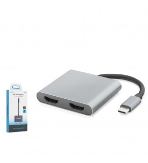 HADRON HDX7875 Type-C to 2x HDMI Dişi Görüntü Dönüştürücü 4K 30 Hz - Gri
