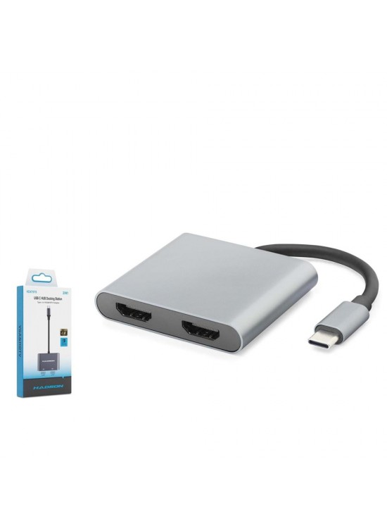 HADRON HDX7875 Type-C to 2x HDMI Dişi Görüntü Dönüştürücü 4K 30 Hz - Gri